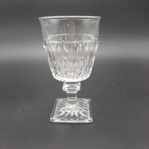 Vintage Clear Pressed Glass Goblet With Diamond Pattern‎ & Square Base
